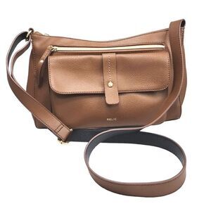 Relic by Fossil Brown Faux Leather Adj. Strap Shoulder Crossbody Bag 12.5"X8"X4"